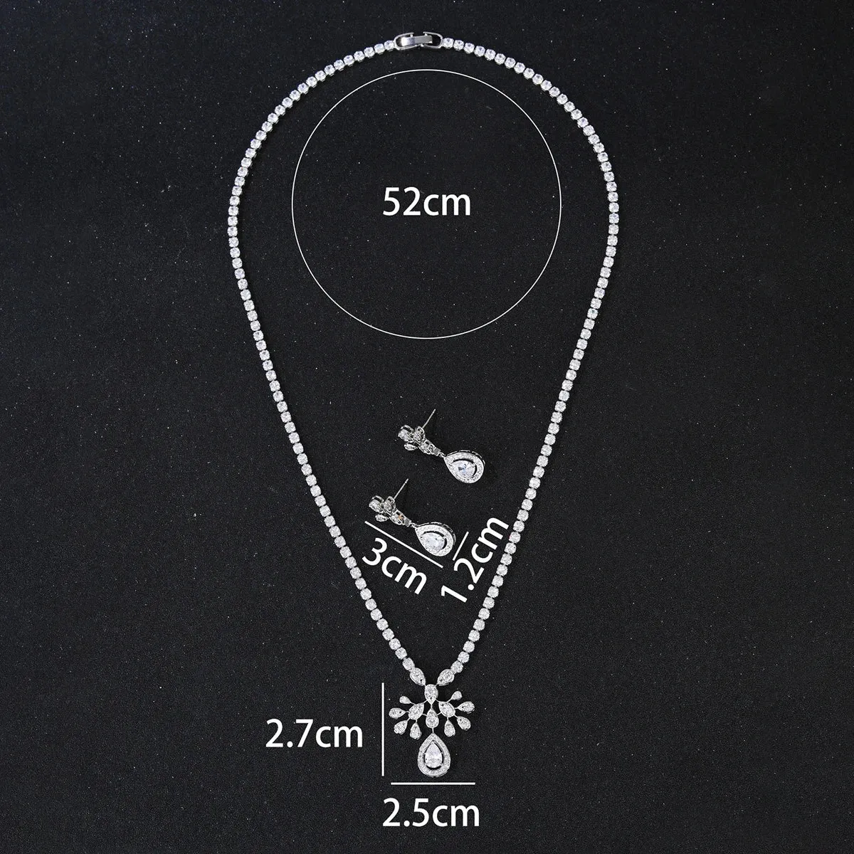 Bridal Jewelry Crystal Cubic Zirconia Flower Necklace and Earring Set, Suitable For Wedding Dinner, Girlfriend Gift, CN10470