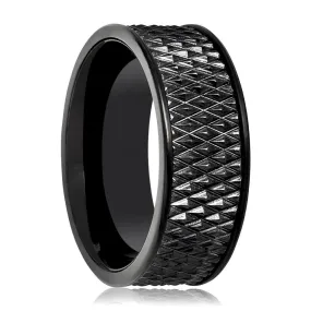 CASSIUS | Black Tungsten Ring, Parallelogram Pattern, Flat