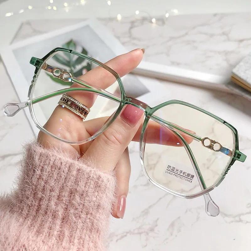 CCspace Women's Full Rim Polygon TR 90 Alloy Myopic Reading Glasses 56224