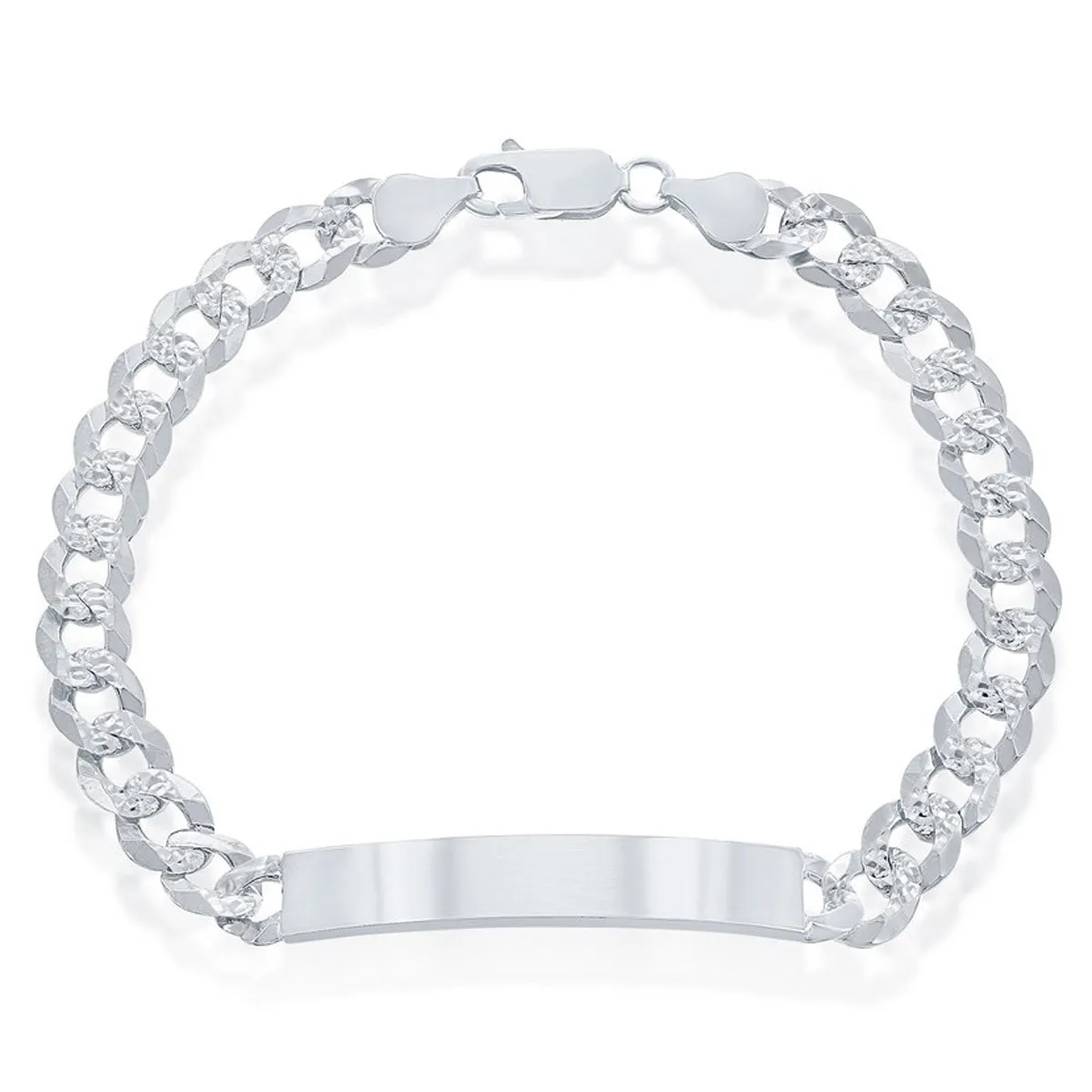 Classic Men's Bracelet - Sterling Silver 7mm Pave Curb Chain ID | S-5125
