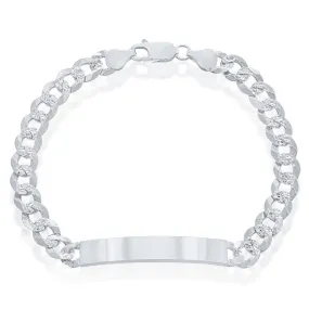 Classic Men's Bracelet - Sterling Silver 7mm Pave Curb Chain ID | S-5125