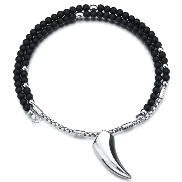 Classy Men Wolf Tooth Beaded Pendant Necklace