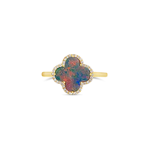Clover Shaped Opal & Diamond Ring