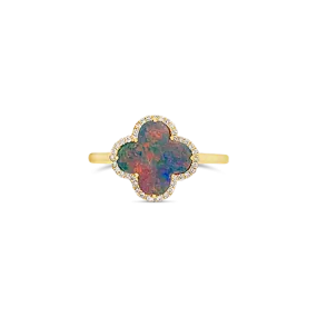 Clover Shaped Opal & Diamond Ring
