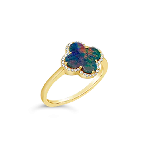 Clover Shaped Opal & Diamond Ring