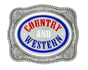 Country Western Red White Blue Belt Buckle