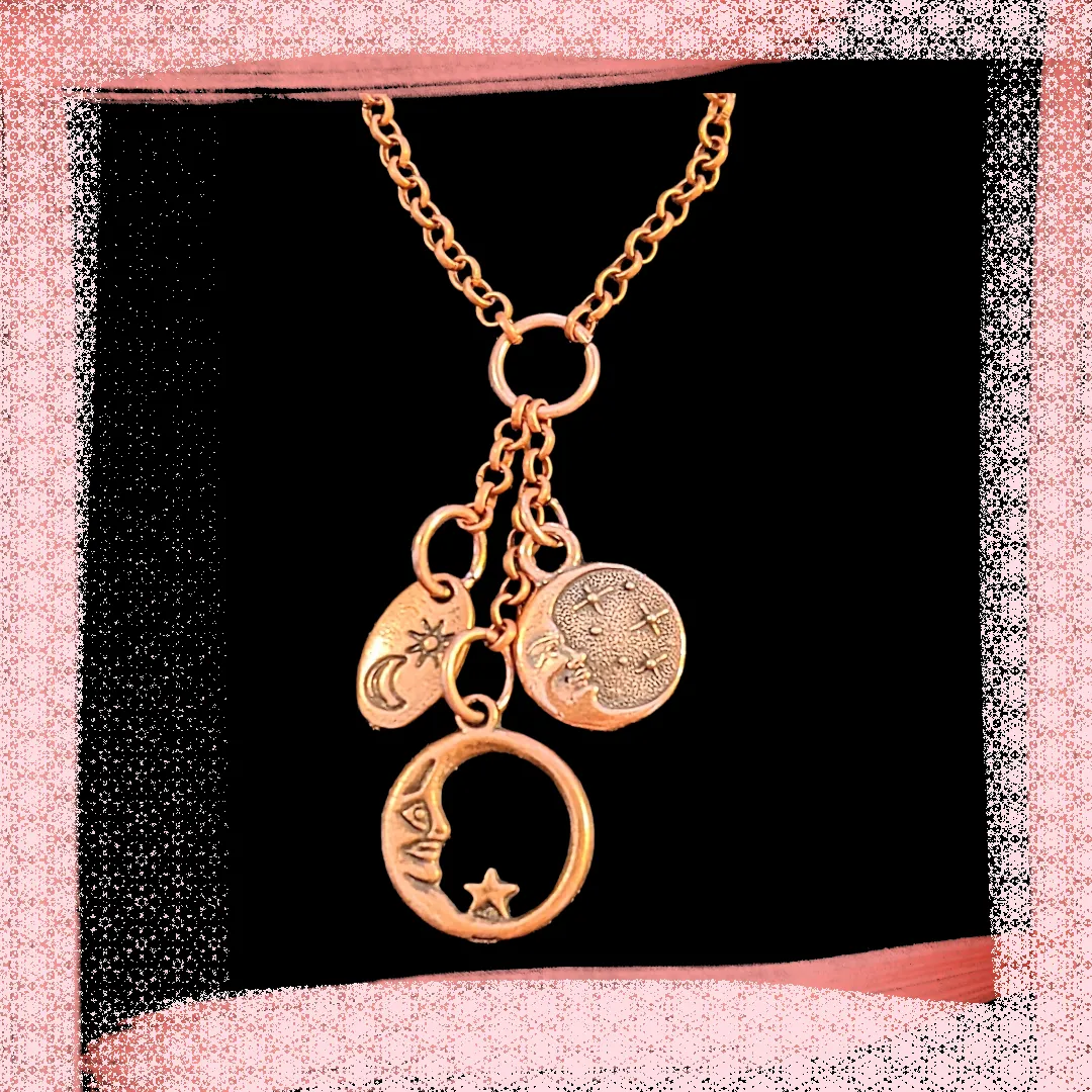 Crescent Moon Copper Charm Keeper Necklace, 18-24 inch
