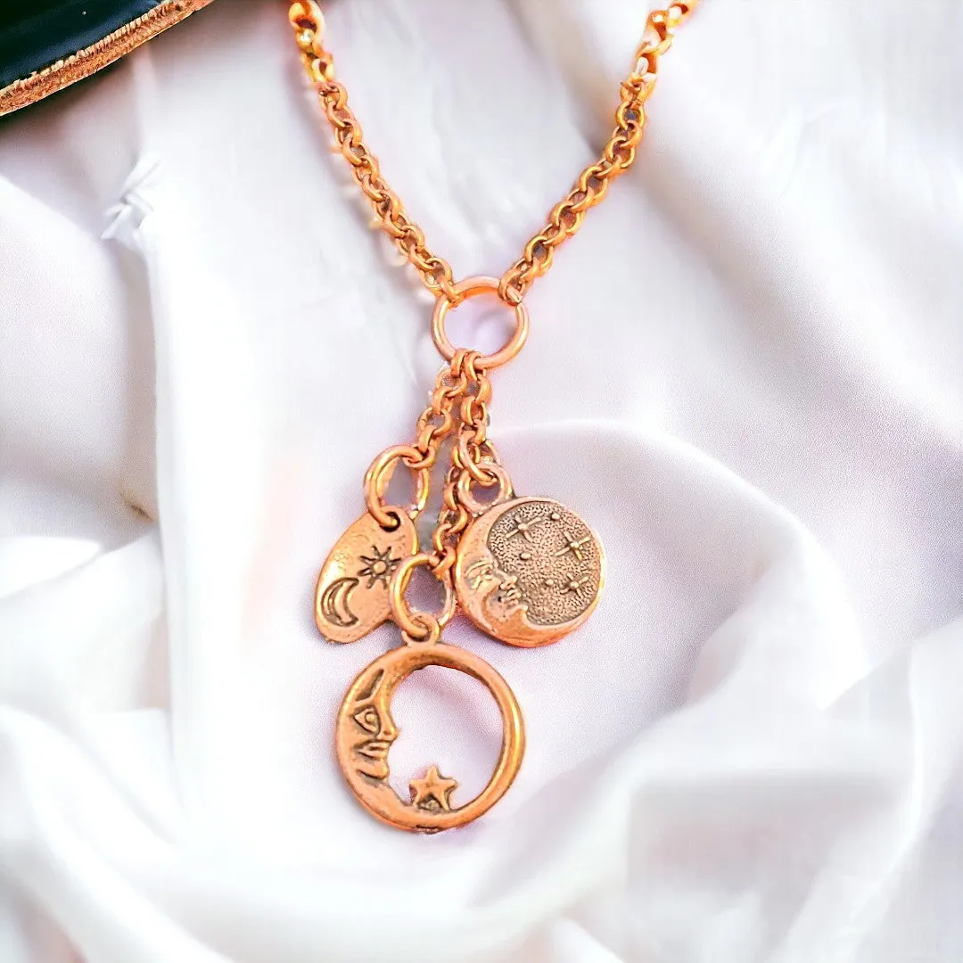 Crescent Moon Copper Charm Keeper Necklace, 18-24 inch