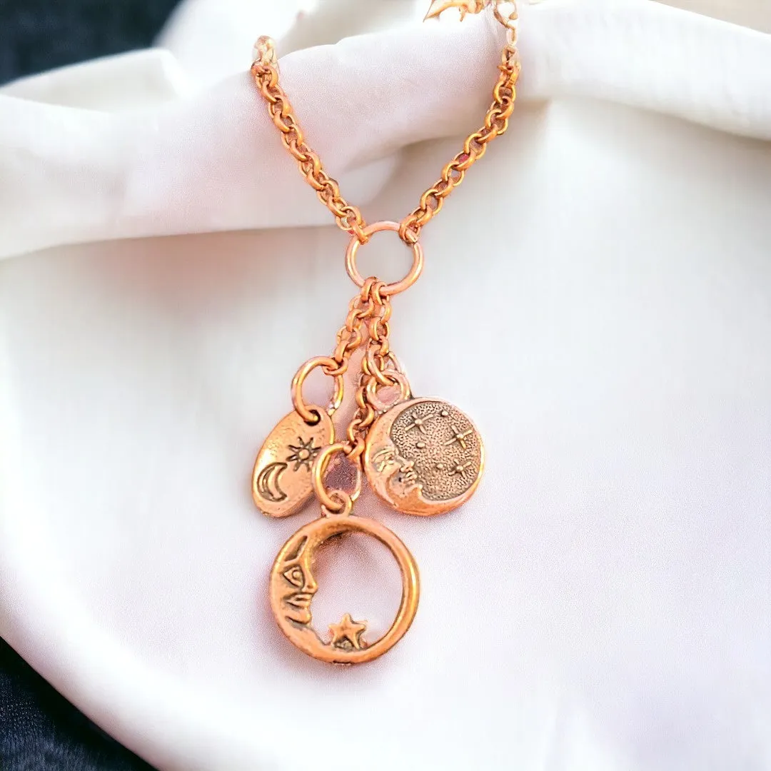 Crescent Moon Copper Charm Keeper Necklace, 18-24 inch