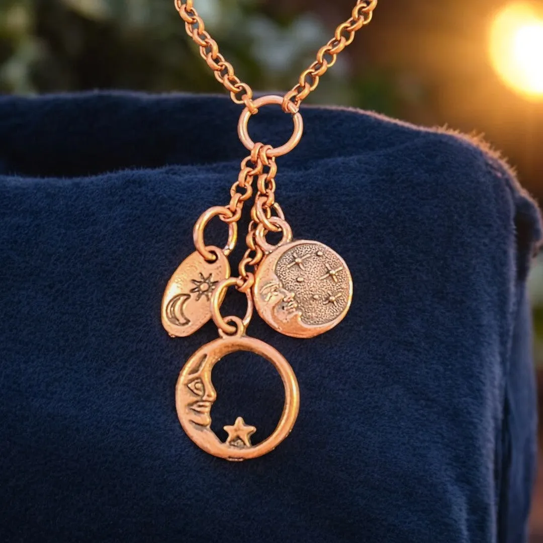Crescent Moon Copper Charm Keeper Necklace, 18-24 inch