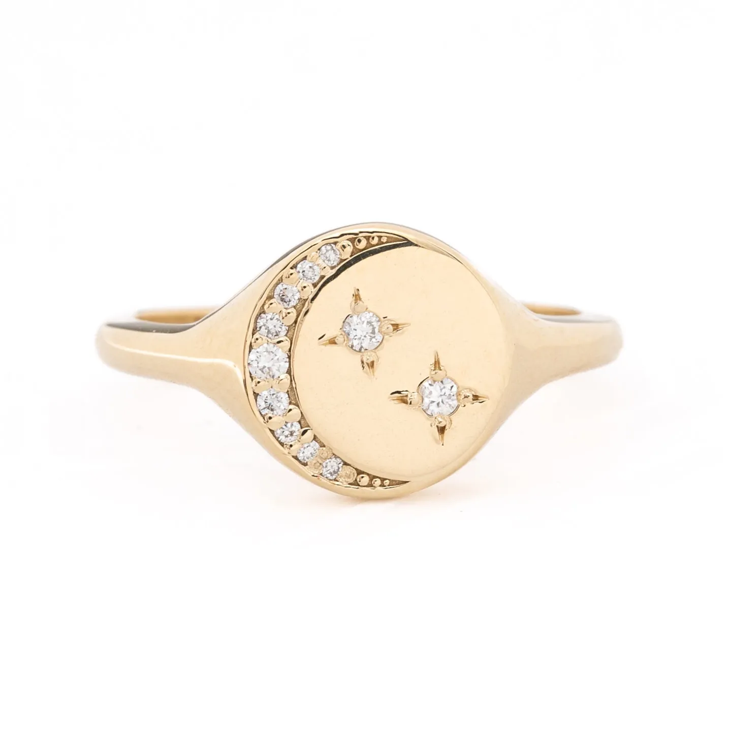 Crescent Moon Diamond Star Signet Ring