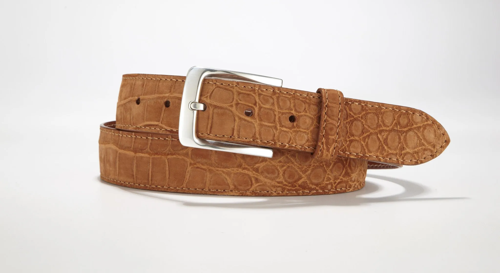 Crocodile Suede Belt 1 3/8" - 35mm (Tan)