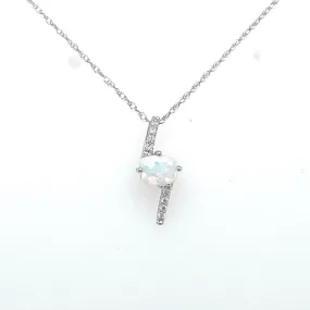 Crtd. Opal And Diamond Pendant 14Kt White Gold