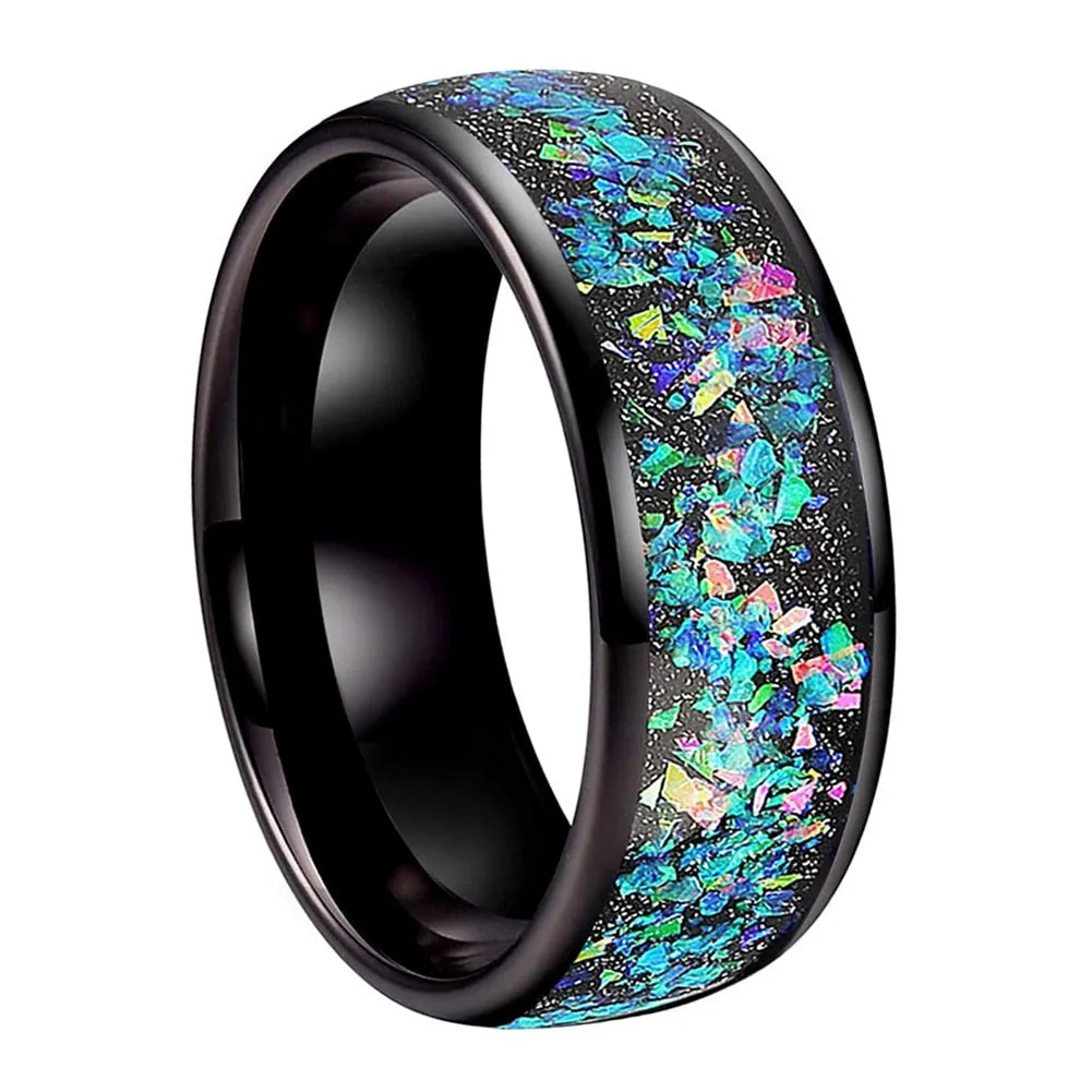 Crushed Opal & Black Tungsten Ring (8mm)