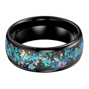 Crushed Opal & Black Tungsten Ring (8mm)