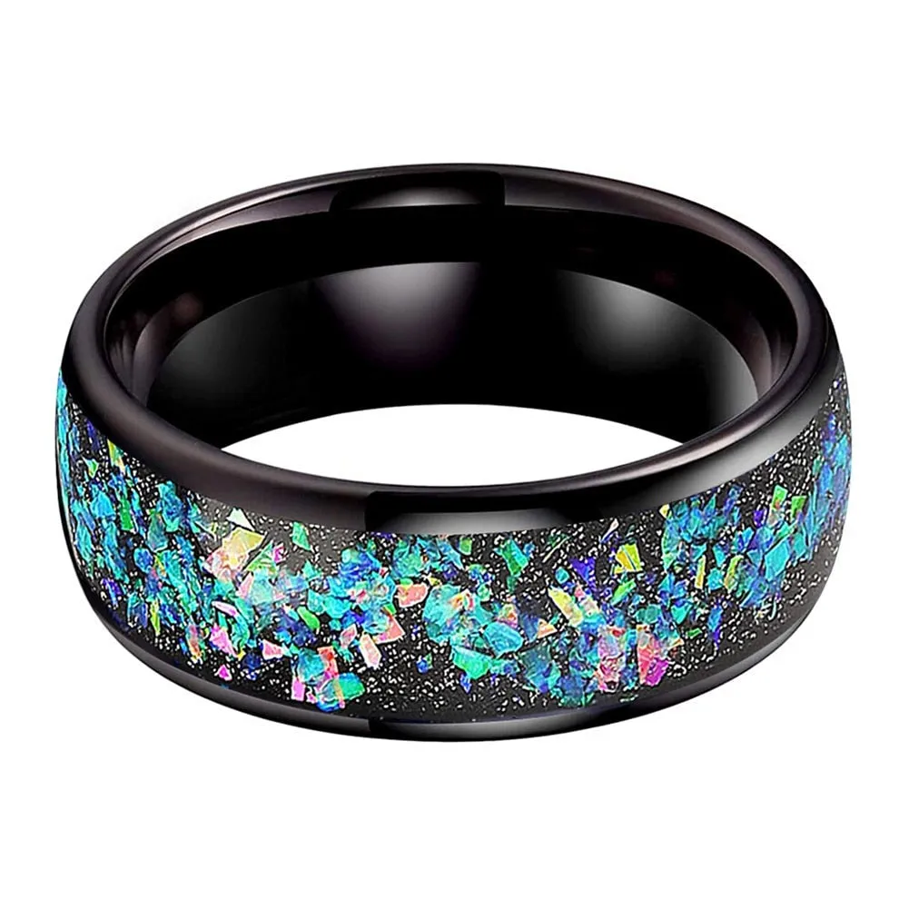 Crushed Opal & Black Tungsten Ring (8mm)