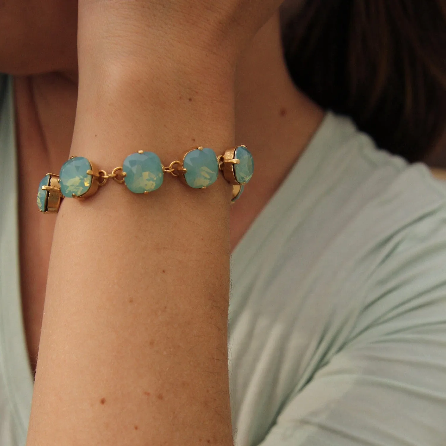 Crystal Link Chain Bracelet - Pacific Opal - Gold Plate