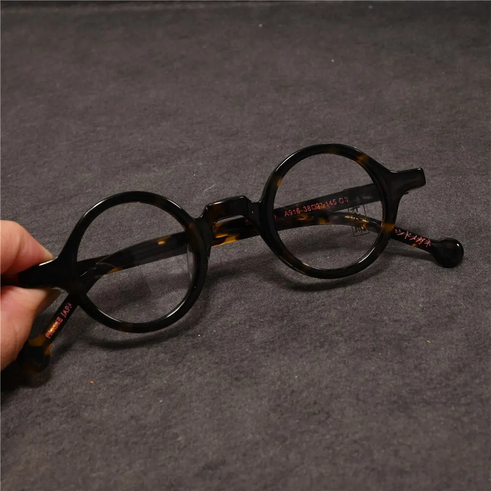 Cubojue Unisex Full Rim Small Round 38mm Acetate Hyperopic Reading Glasses A916