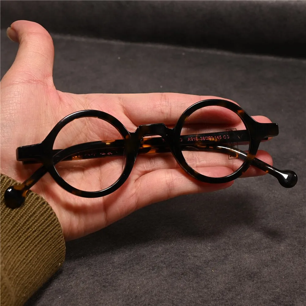 Cubojue Unisex Full Rim Small Round 38mm Acetate Hyperopic Reading Glasses A916