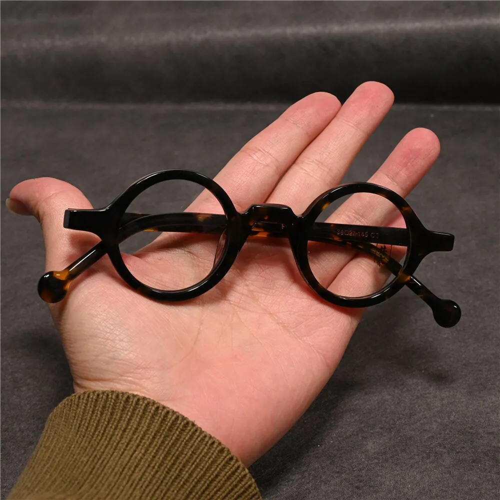 Cubojue Unisex Full Rim Small Round 38mm Acetate Hyperopic Reading Glasses A916