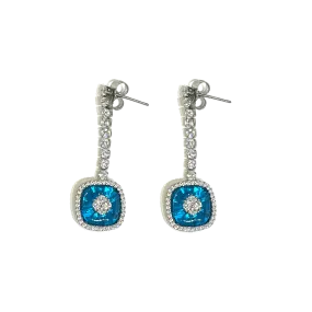 Cushion Blue Topaz Dangling Earring