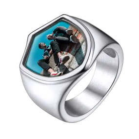 Custom Shield Signet Ring with Photo for Men