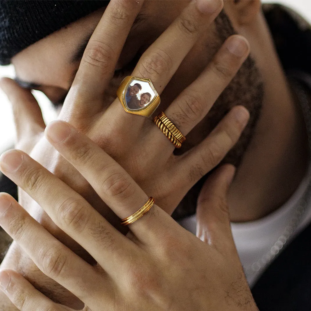 Custom Shield Signet Ring with Photo for Men