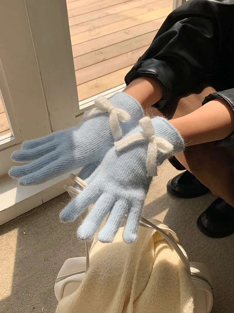 Cute Bow Rabbit Hair Gloves  Adorable Warmth with Touchscreen Capability!