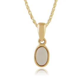 Damen 375 Gold 9ct Gelbgold Oval Opal Classic Blende Anhänger Set Weiß 45cm