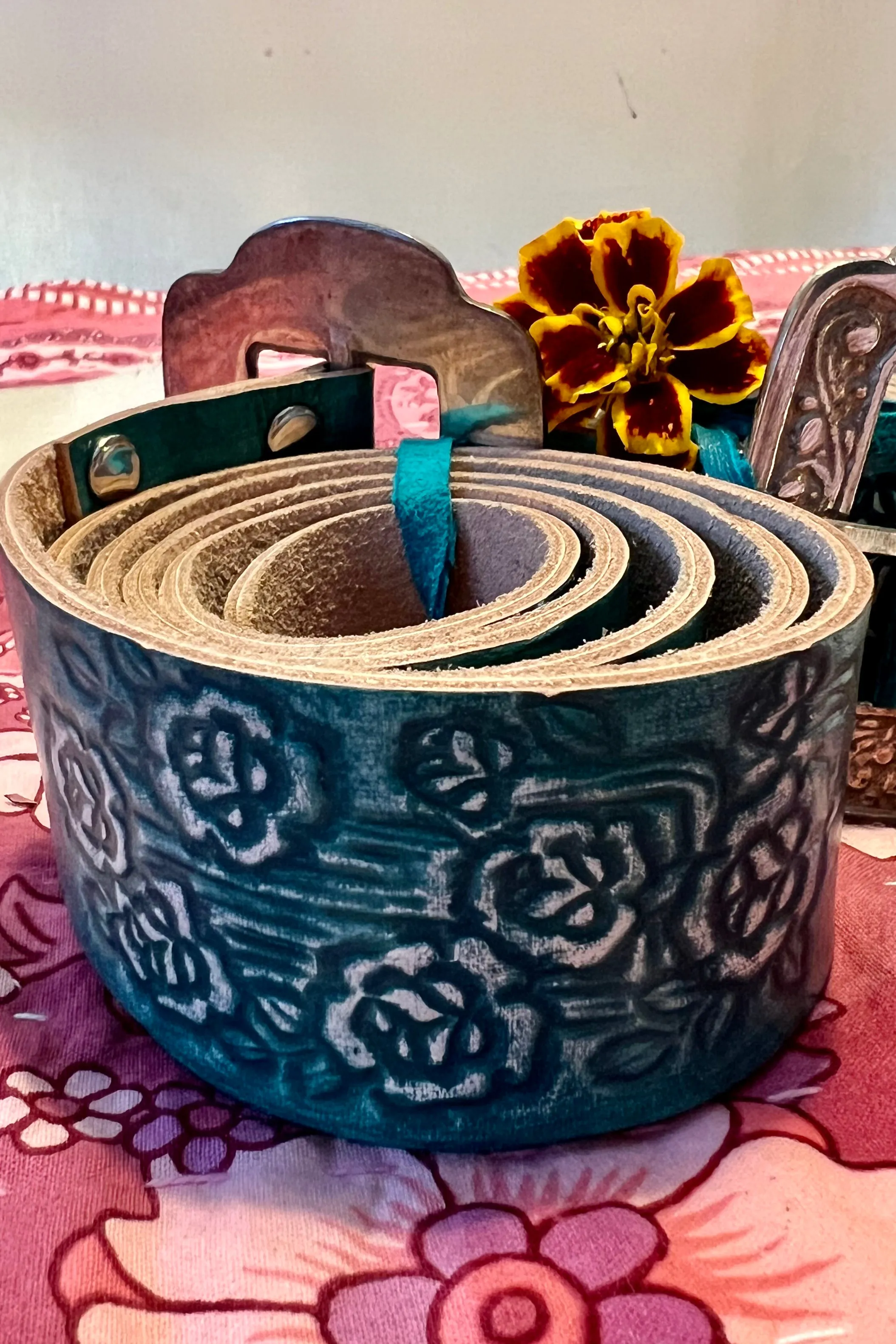 DESERT ROSE LEATHER BELT TURQUOISE