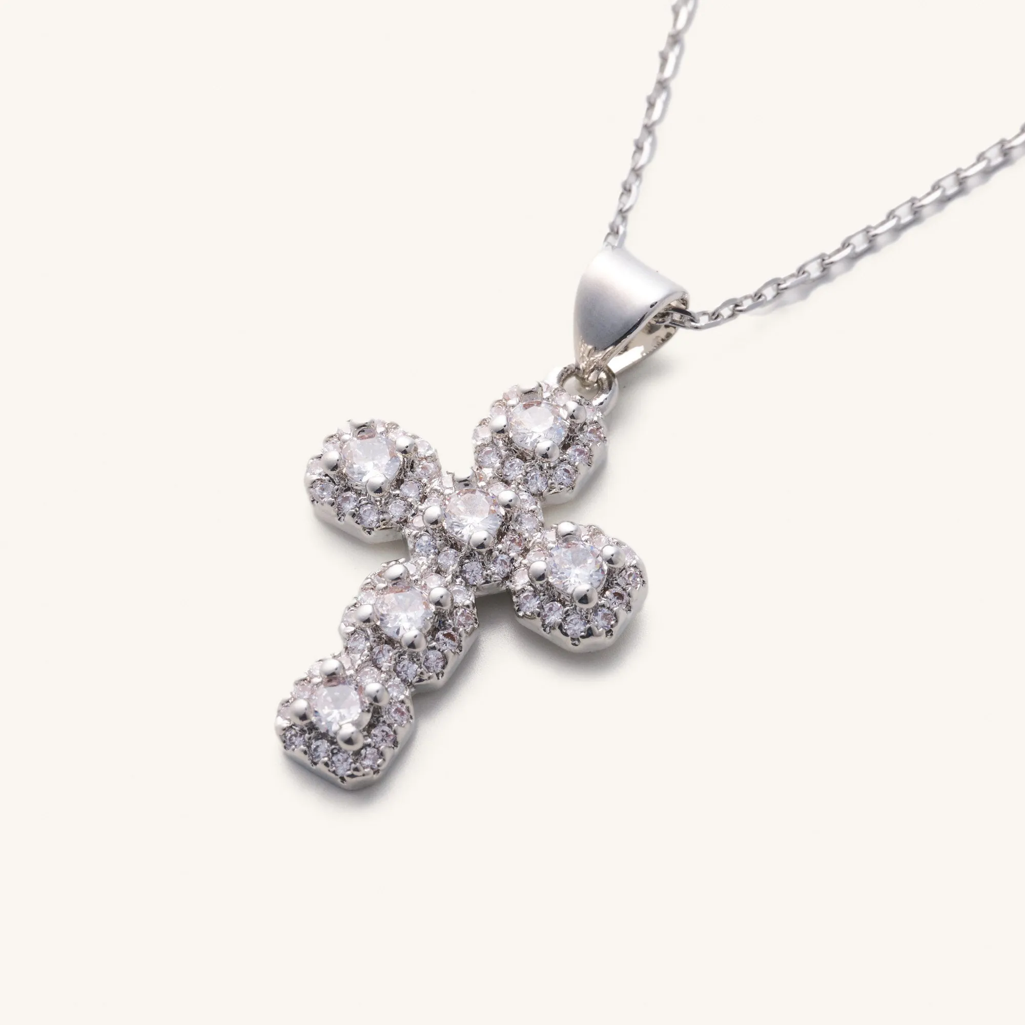 Diamond Cross Adjustable Necklace-Silver