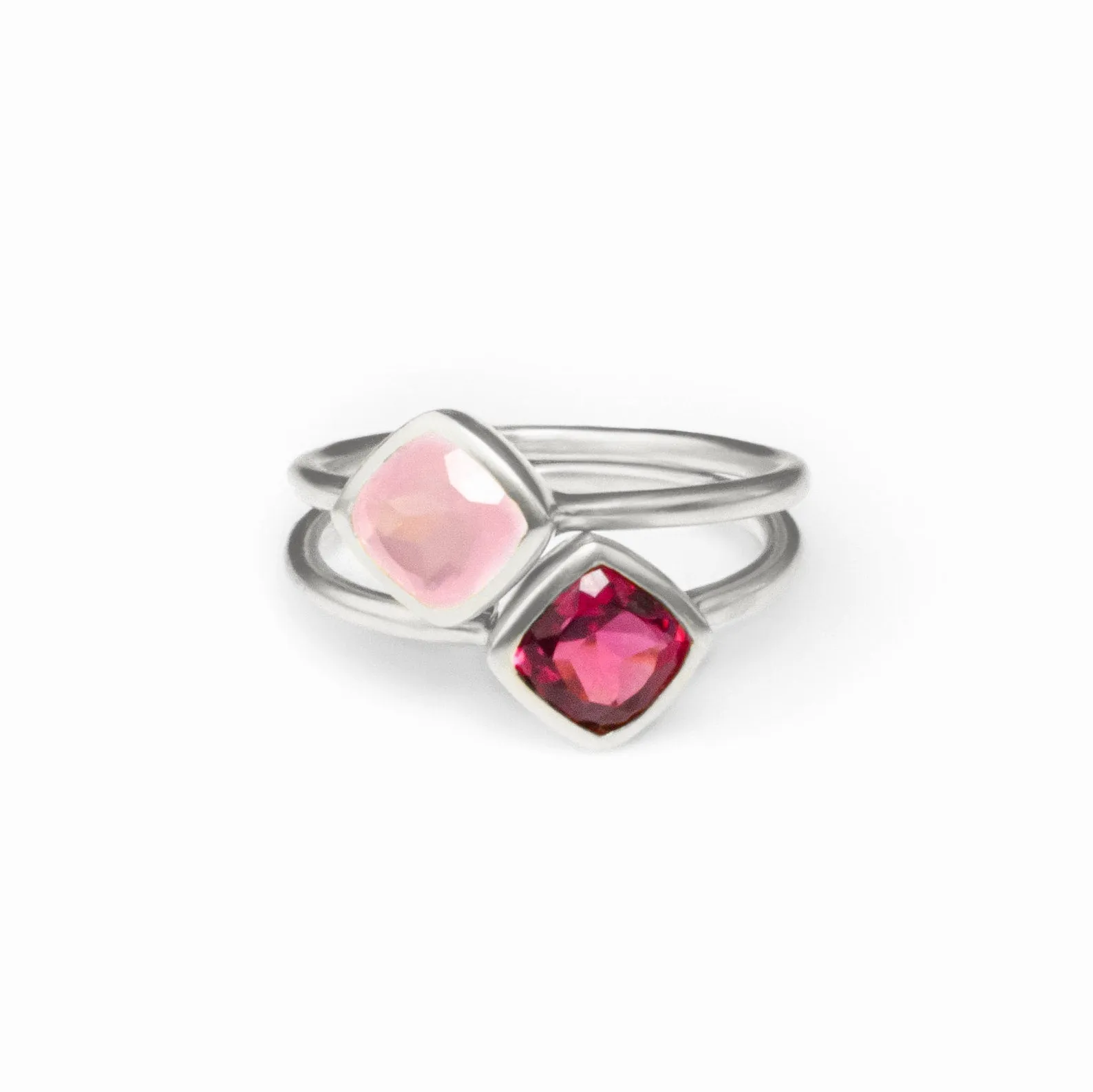 Diamond Shape Pink Chalcedony Stacking Ring • October Birthstone