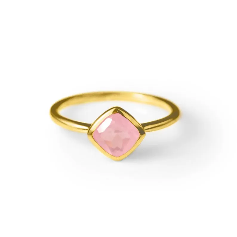 Diamond Shape Pink Chalcedony Stacking Ring • October Birthstone