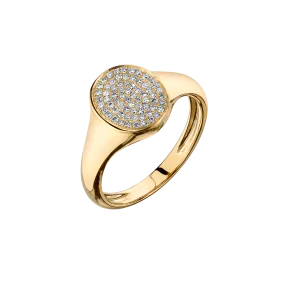 Disc Signet Ring with White Pavé Diamonds
