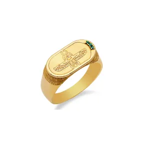 Egyptian Scarab Signet Ring   Emeralds