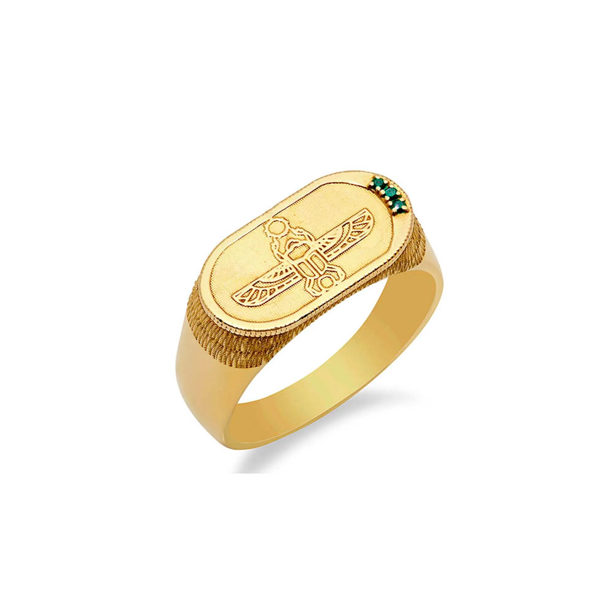Egyptian Scarab Signet Ring   Emeralds
