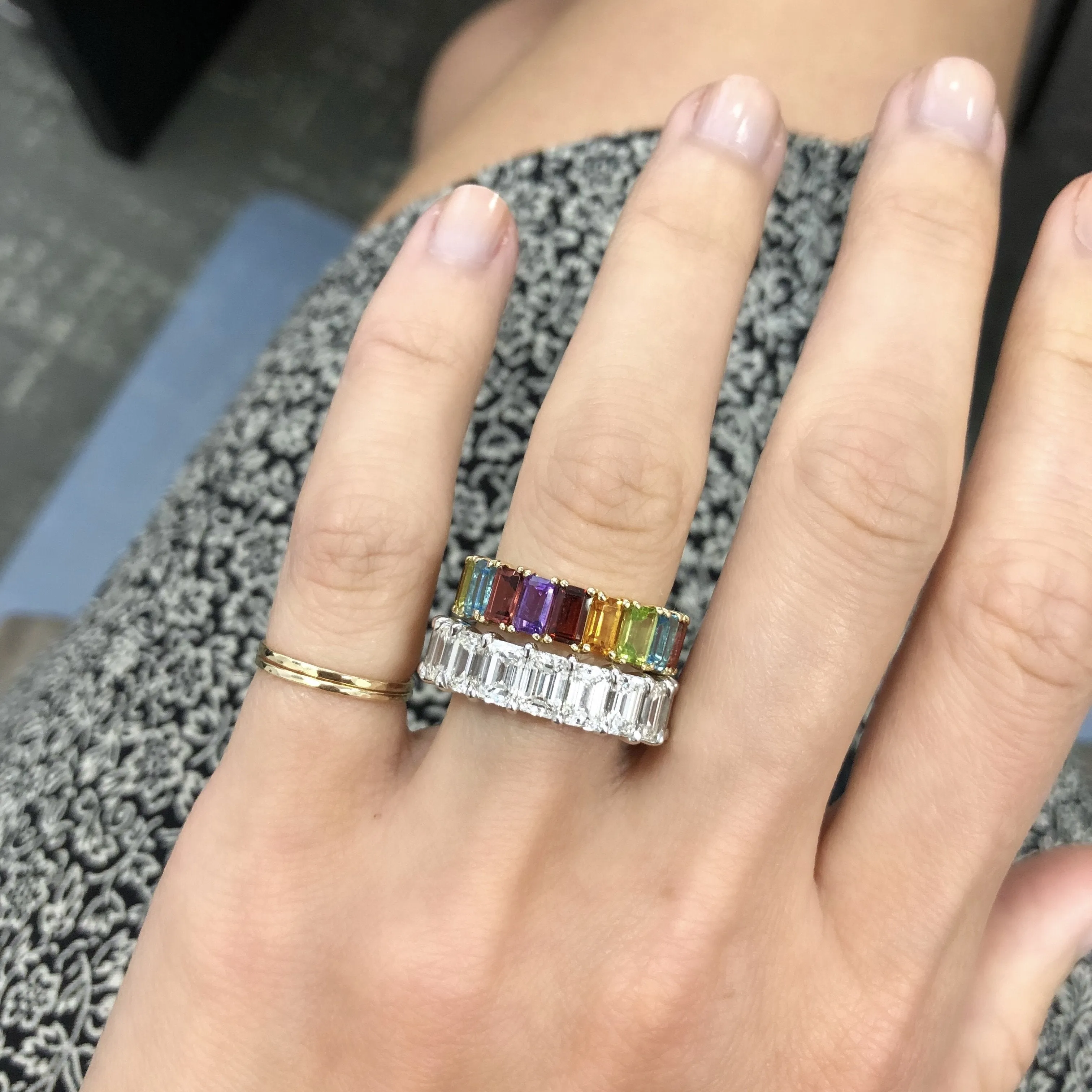 Emerald Cut Rainbow Gemstone Ring