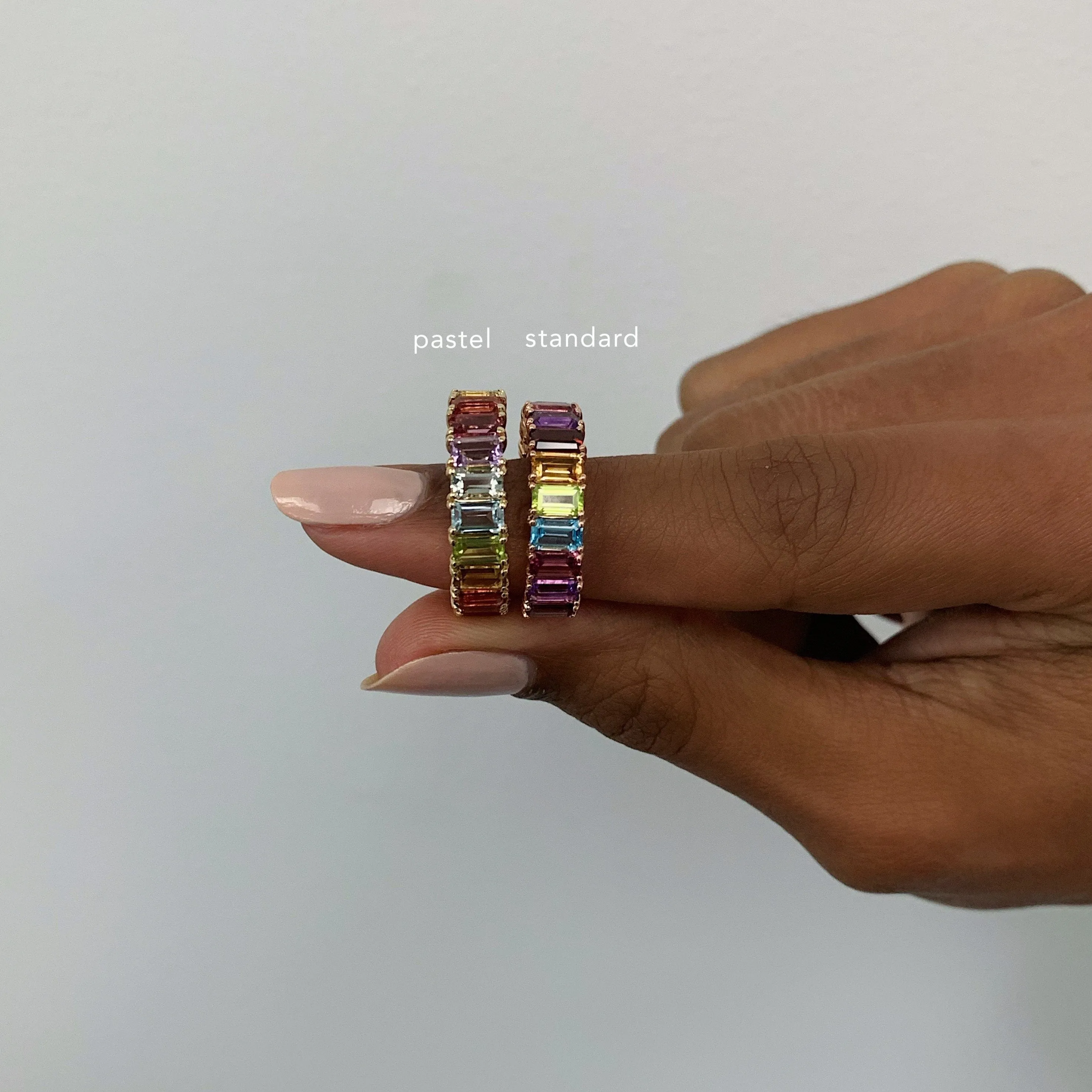 Emerald Cut Rainbow Gemstone Ring