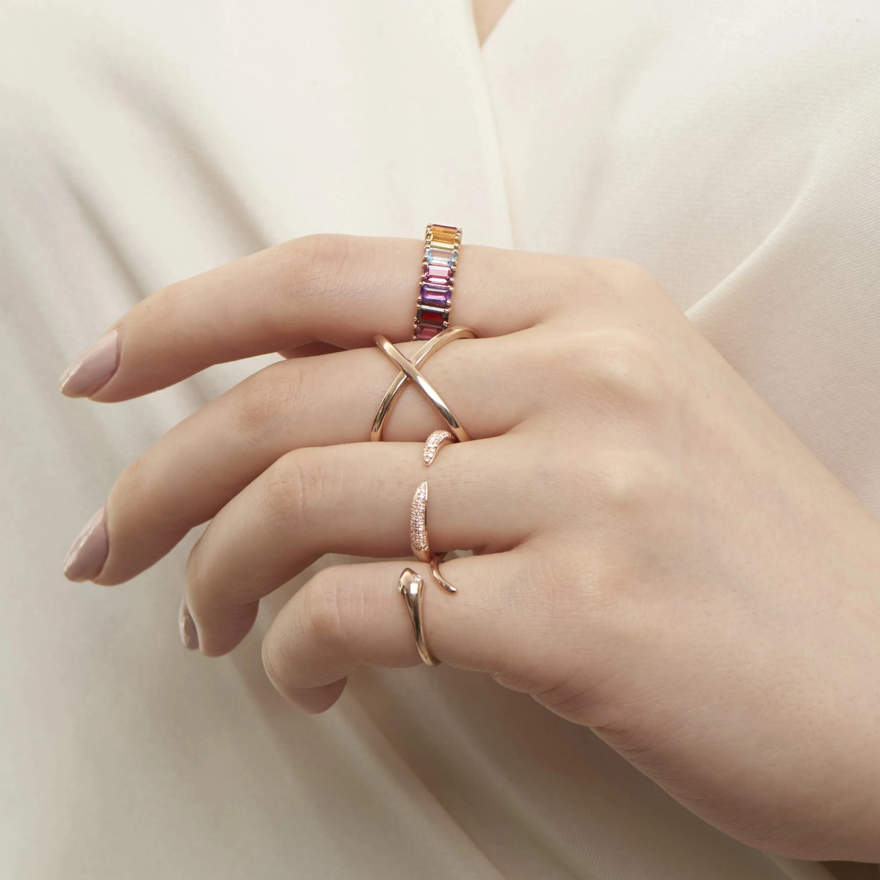 Emerald Cut Rainbow Gemstone Ring