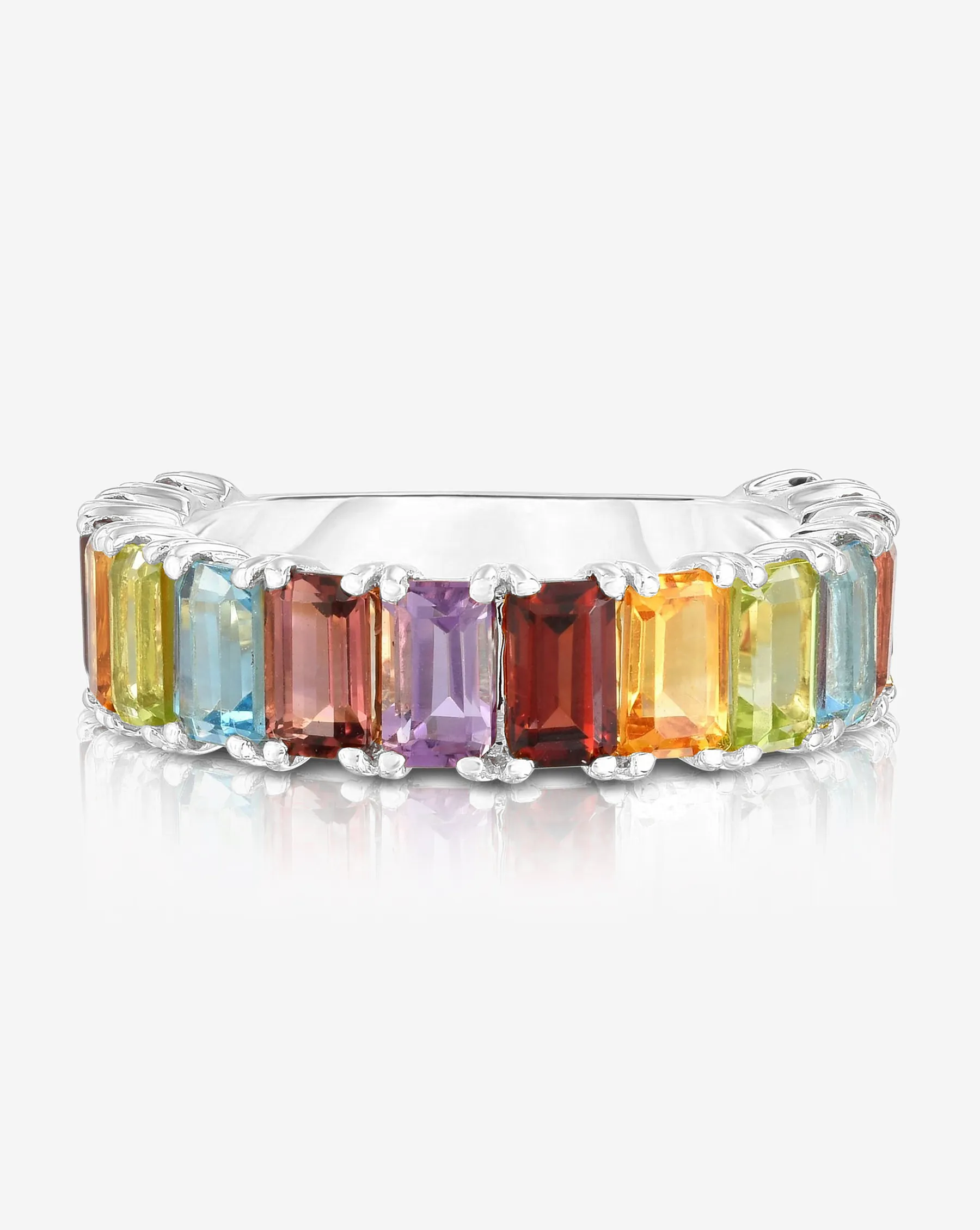 Emerald Cut Rainbow Gemstone Ring