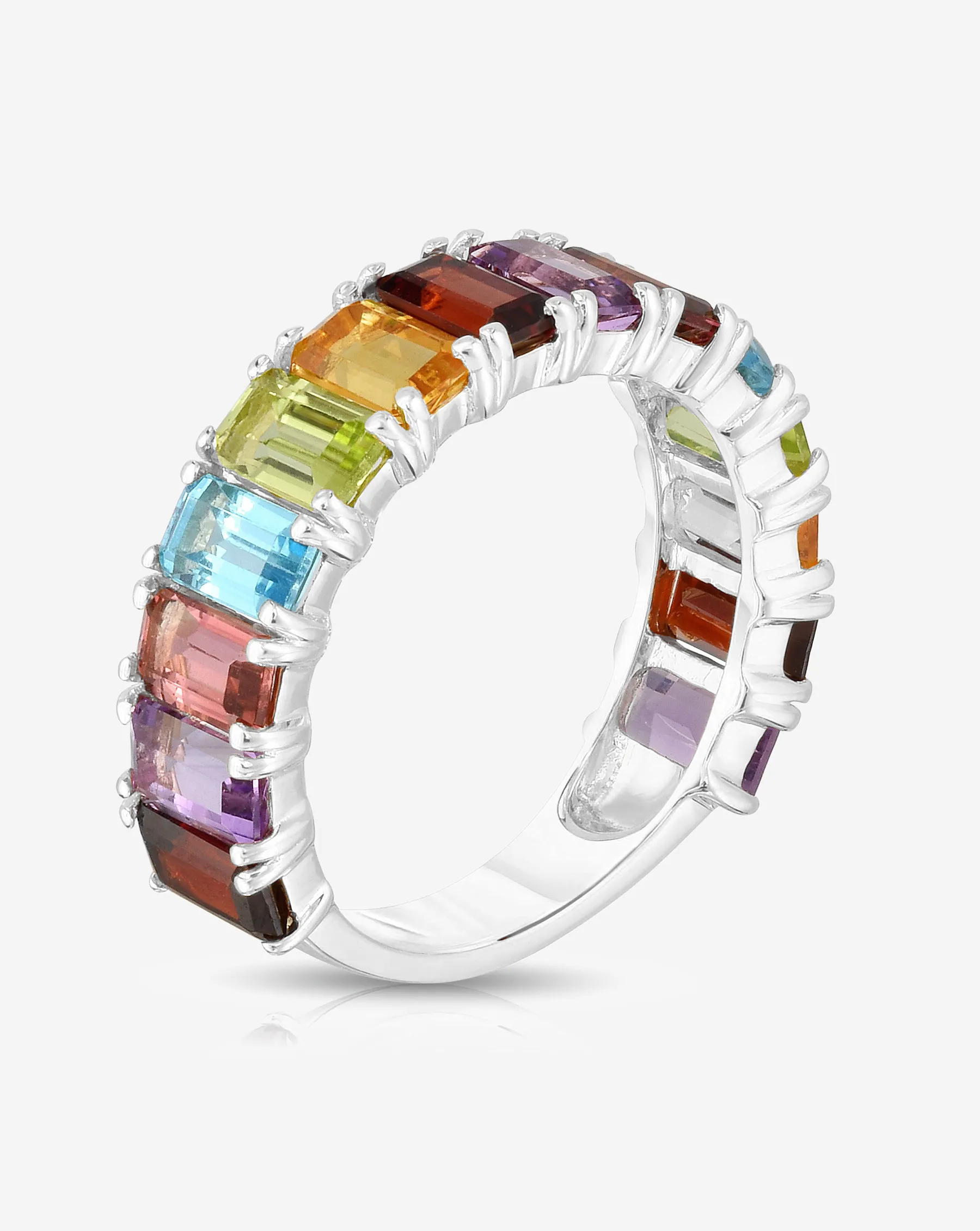 Emerald Cut Rainbow Gemstone Ring