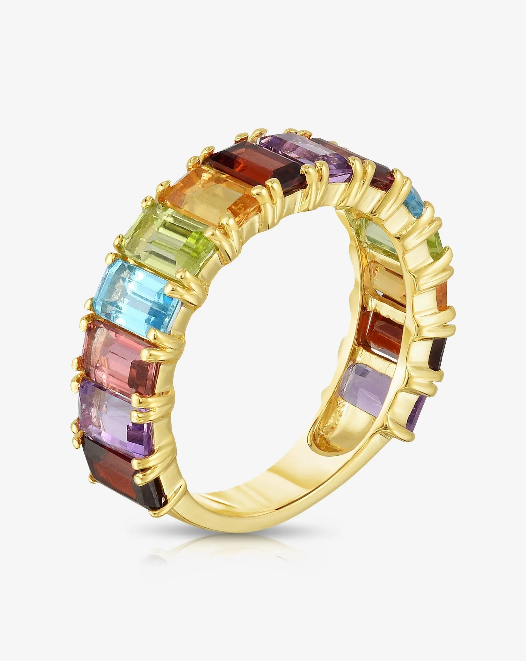 Emerald Cut Rainbow Gemstone Ring