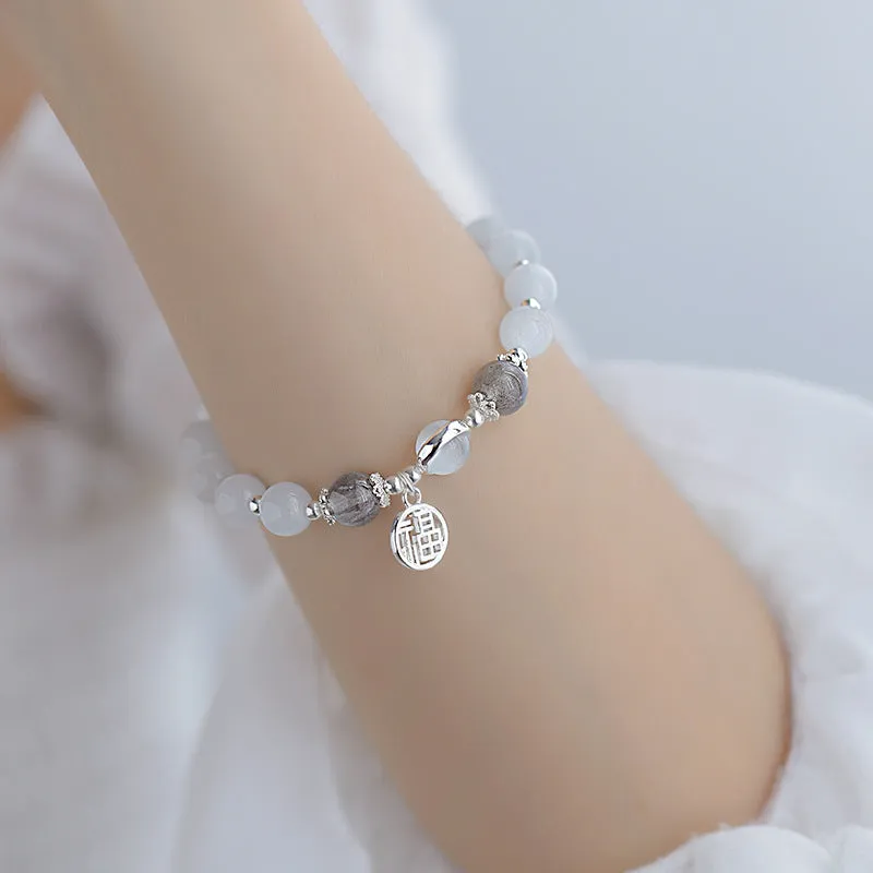 Enchanting Opal and Crystal Sterling Silver Bracelet