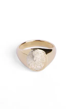 Engraved Fingerprint Gold Plated Round Signet Ring