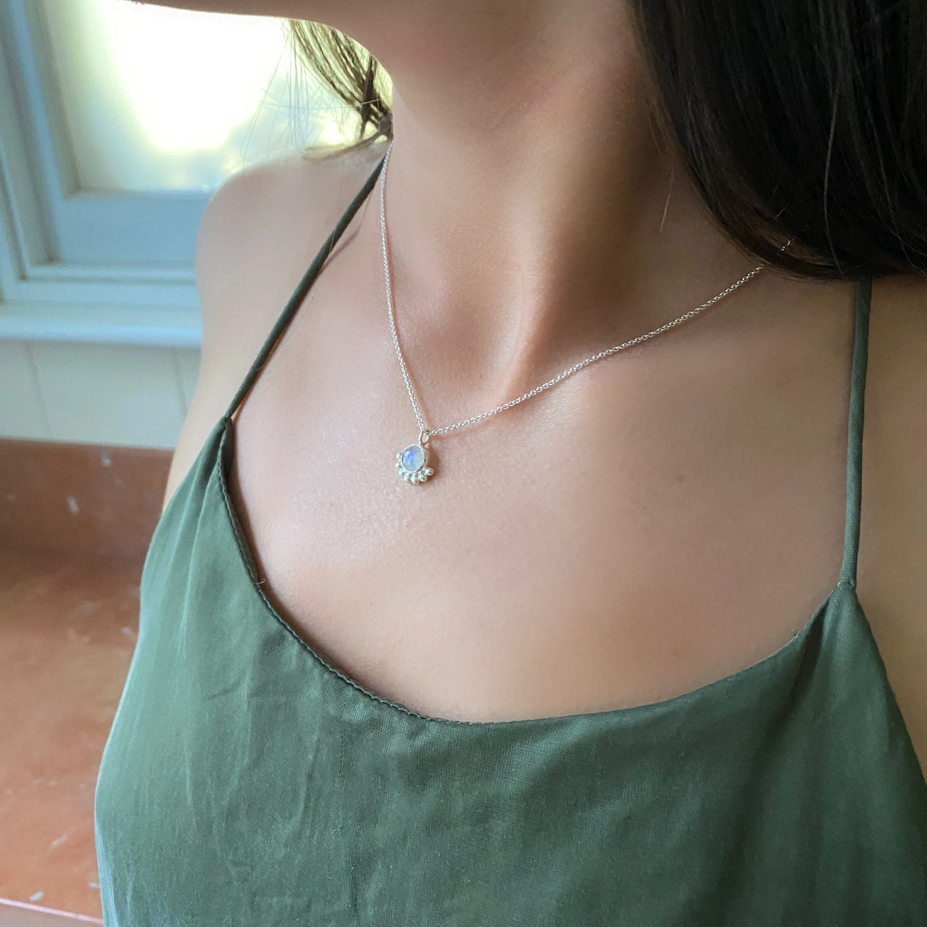 Equilbrium Sterling Silver Rainbow Moonstone Necklace