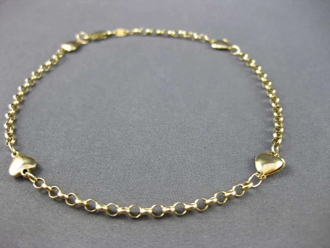 ESTATE LONG 14KT YELLOW GOLD 3D HEART BY THE YARD ANKLE BRACELET #23361