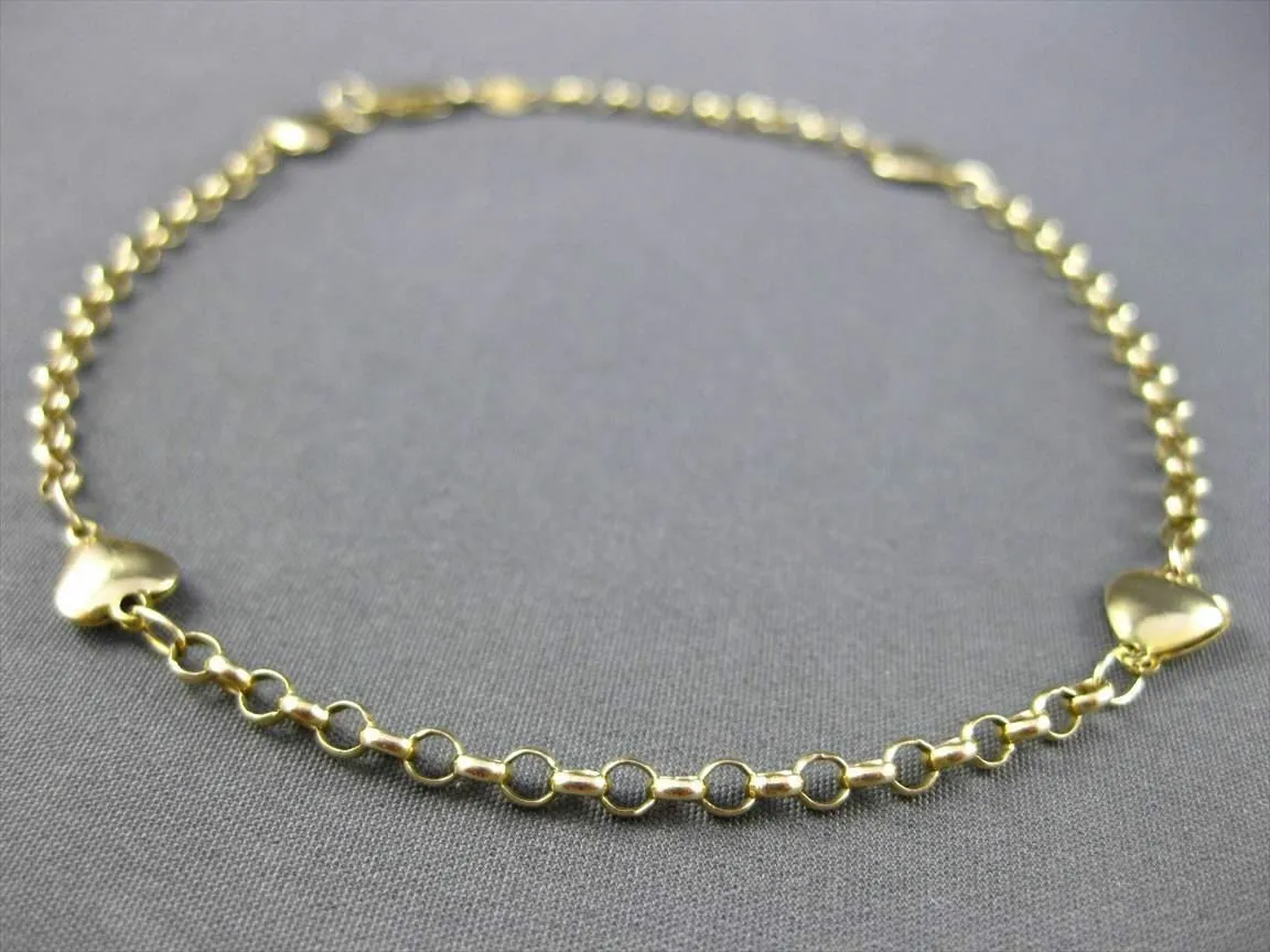 ESTATE LONG 14KT YELLOW GOLD 3D HEART BY THE YARD ANKLE BRACELET #23361