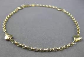 ESTATE LONG 14KT YELLOW GOLD 3D HEART BY THE YARD ANKLE BRACELET #23361