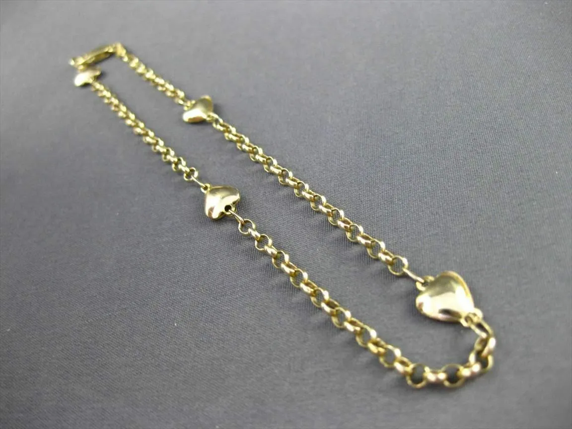 ESTATE LONG 14KT YELLOW GOLD 3D HEART BY THE YARD ANKLE BRACELET #23361