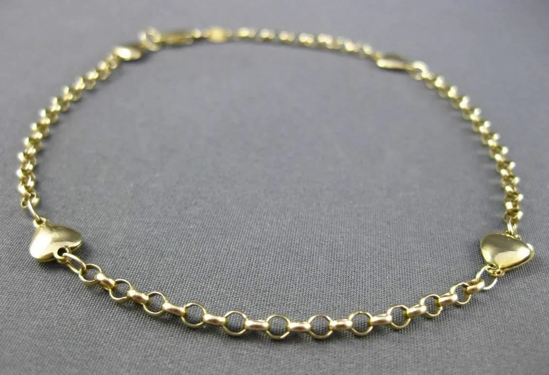 ESTATE LONG 14KT YELLOW GOLD 3D HEART BY THE YARD ANKLE BRACELET #23361